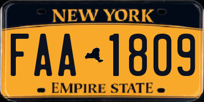 NY license plate FAA1809