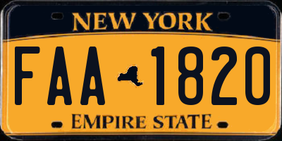 NY license plate FAA1820