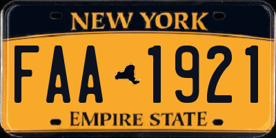 NY license plate FAA1921
