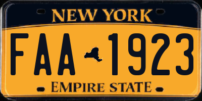 NY license plate FAA1923