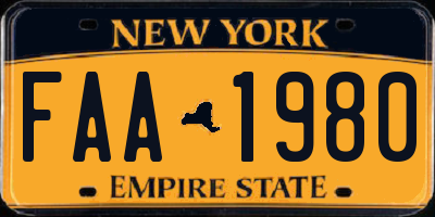 NY license plate FAA1980