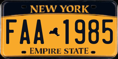 NY license plate FAA1985