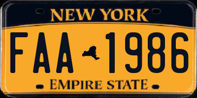 NY license plate FAA1986