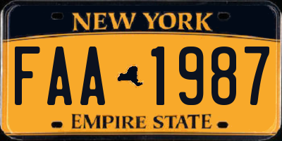 NY license plate FAA1987