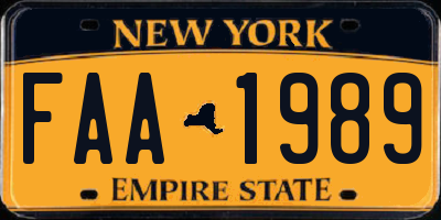 NY license plate FAA1989