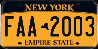 NY license plate FAA2003