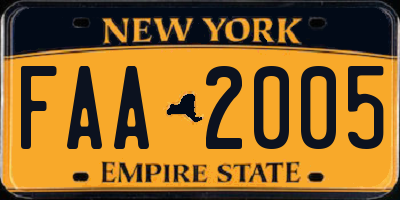 NY license plate FAA2005