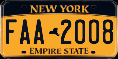 NY license plate FAA2008