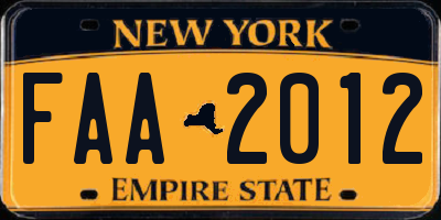 NY license plate FAA2012