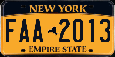 NY license plate FAA2013