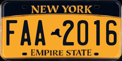 NY license plate FAA2016