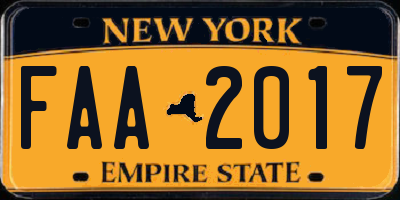 NY license plate FAA2017