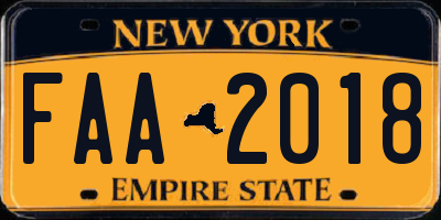 NY license plate FAA2018