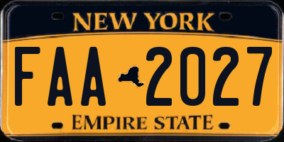 NY license plate FAA2027