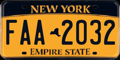 NY license plate FAA2032