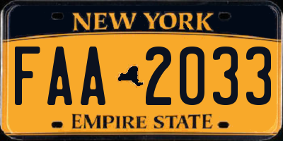 NY license plate FAA2033