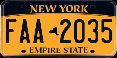 NY license plate FAA2035