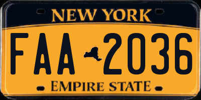 NY license plate FAA2036