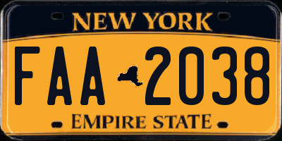 NY license plate FAA2038