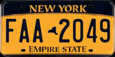 NY license plate FAA2049