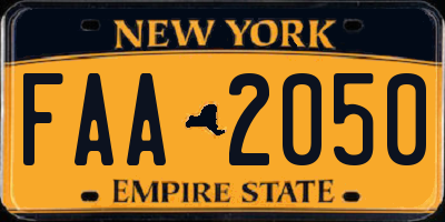 NY license plate FAA2050