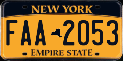 NY license plate FAA2053