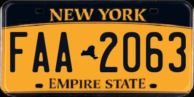 NY license plate FAA2063