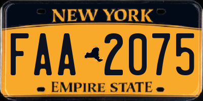 NY license plate FAA2075