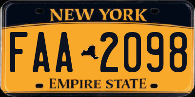 NY license plate FAA2098