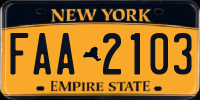 NY license plate FAA2103