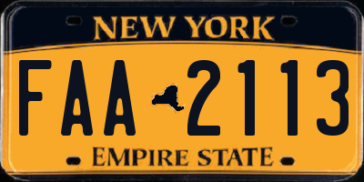 NY license plate FAA2113