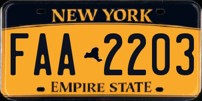 NY license plate FAA2203