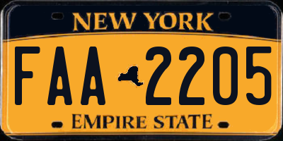 NY license plate FAA2205