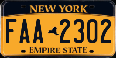 NY license plate FAA2302