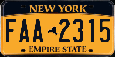 NY license plate FAA2315