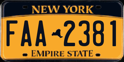 NY license plate FAA2381