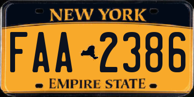 NY license plate FAA2386