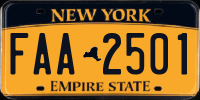 NY license plate FAA2501