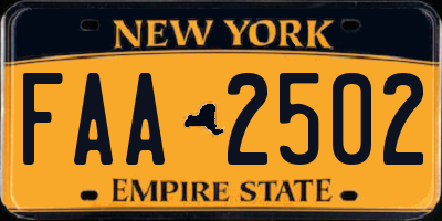 NY license plate FAA2502