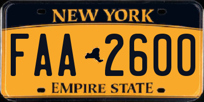 NY license plate FAA2600