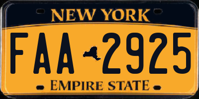 NY license plate FAA2925