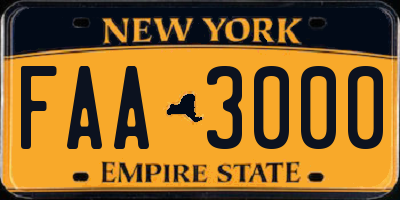 NY license plate FAA3000