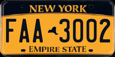 NY license plate FAA3002