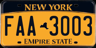 NY license plate FAA3003