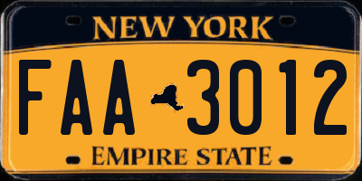 NY license plate FAA3012