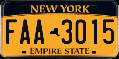 NY license plate FAA3015