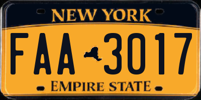 NY license plate FAA3017