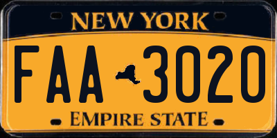 NY license plate FAA3020