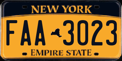 NY license plate FAA3023