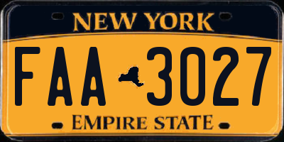 NY license plate FAA3027